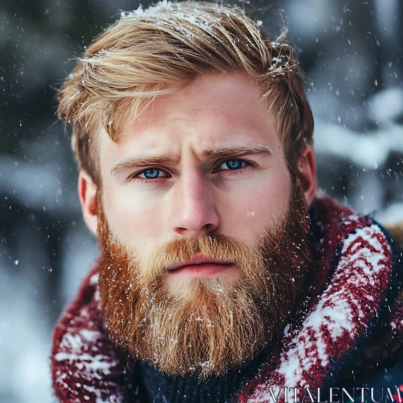 Bearded Man in Snowy Landscape AI Image