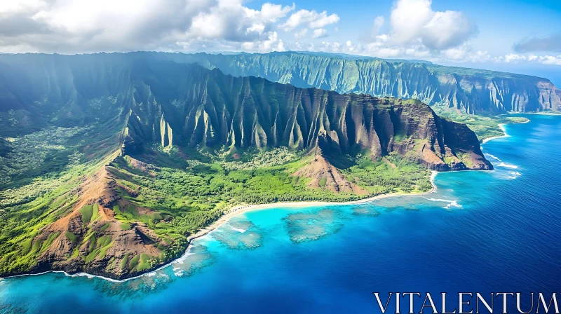 AI ART Aerial Coastal Cliffscape with Azure Ocean