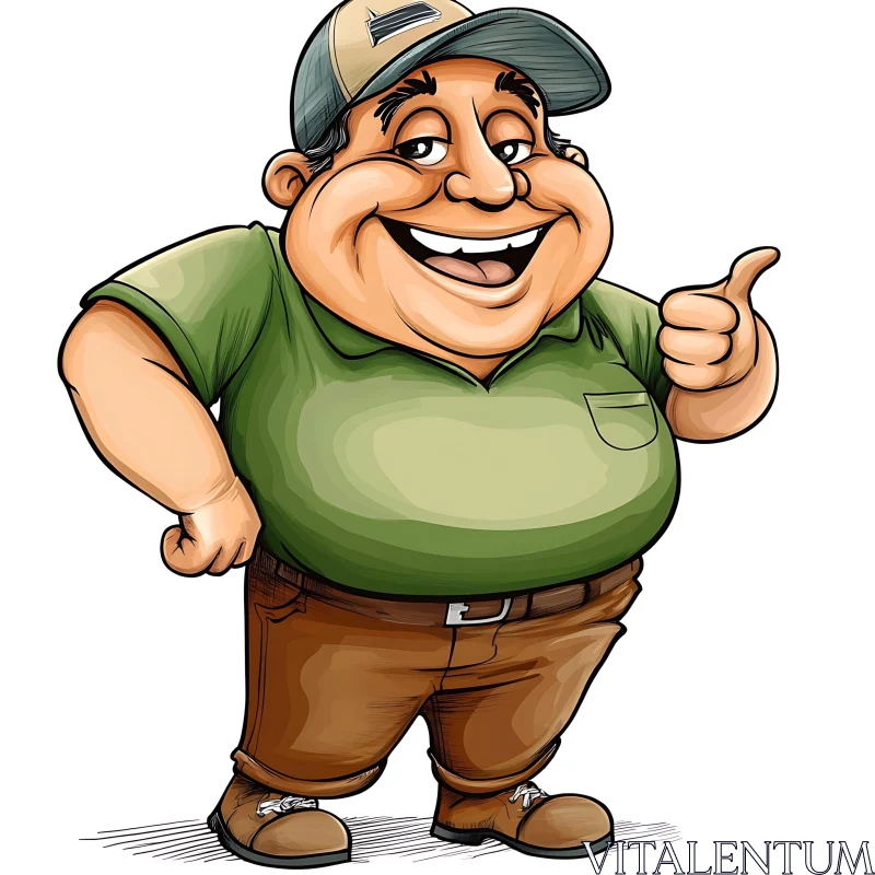 Happy Cartoon Figure in Green Shirt and Cap AI Image