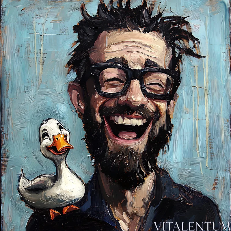 Laughing Man with Duck Companion Artwork AI Image