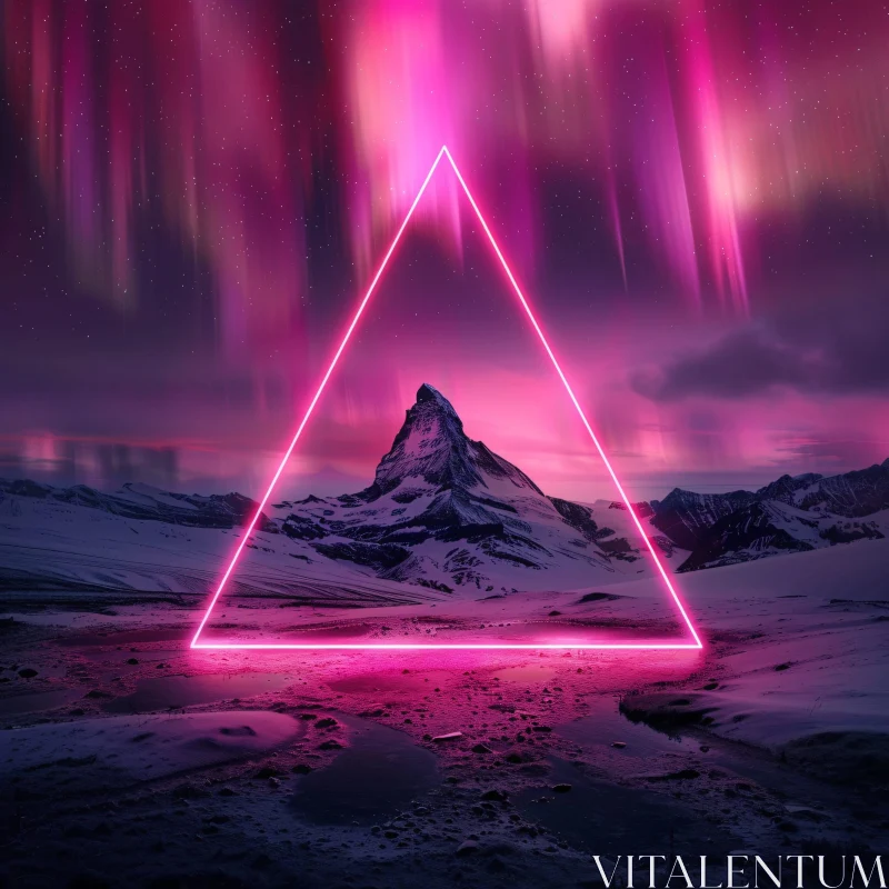 AI ART Mystical Aurora Nightscape with Neon Triangle