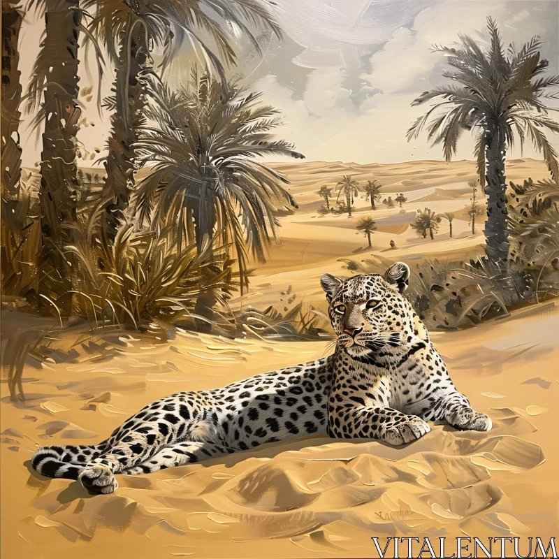 AI ART Leopard Resting Amidst Desert Palms