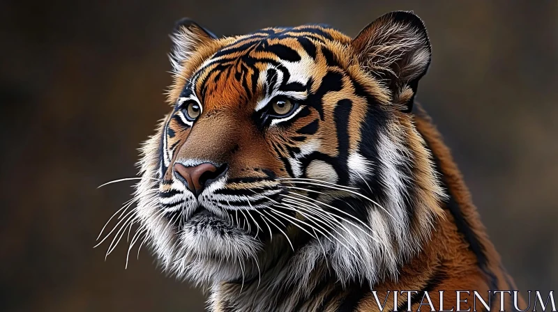 Tiger Close-up Displaying Strength and Beauty AI Image