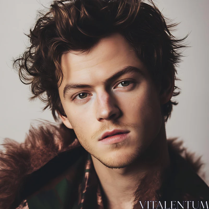 Young Man with Tousled Hair and Thoughtful Expression AI Image