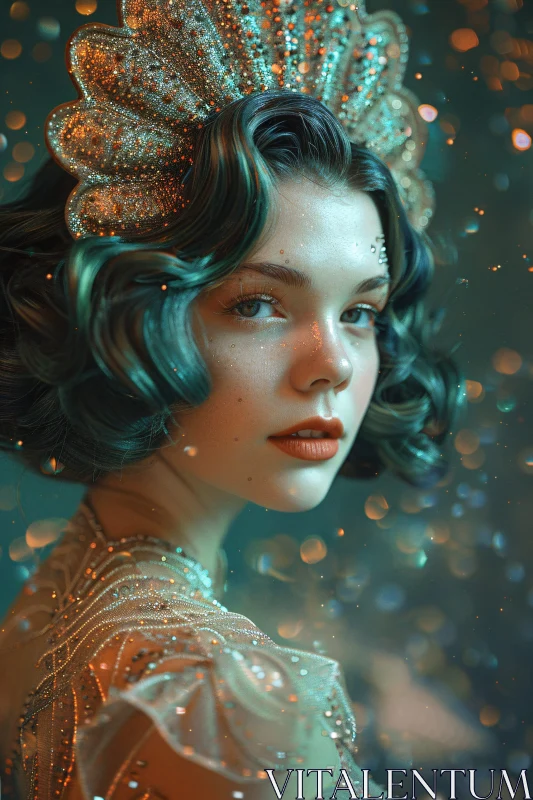 AI ART Mystical Portrait with Teal Highlights