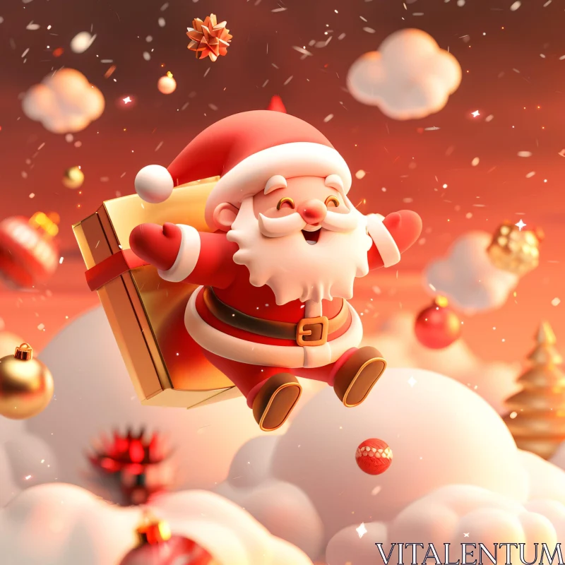 AI ART Santa Claus Soaring with Gifts and Christmas Decorations