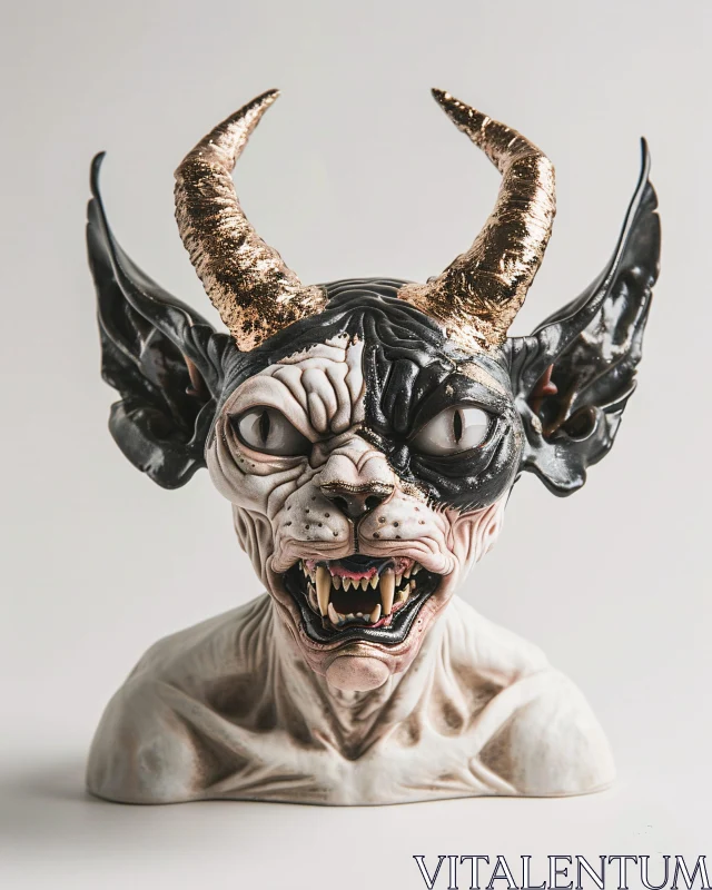 AI ART Sculpted Demon with Fierce Features and Elaborate Horns