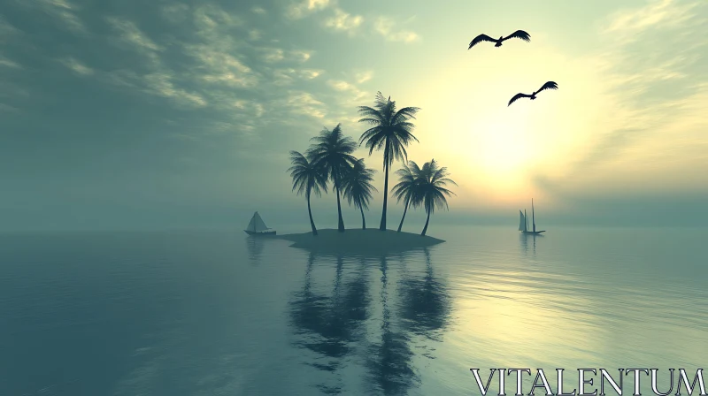 Sunset on a Peaceful Tropical Island AI Image