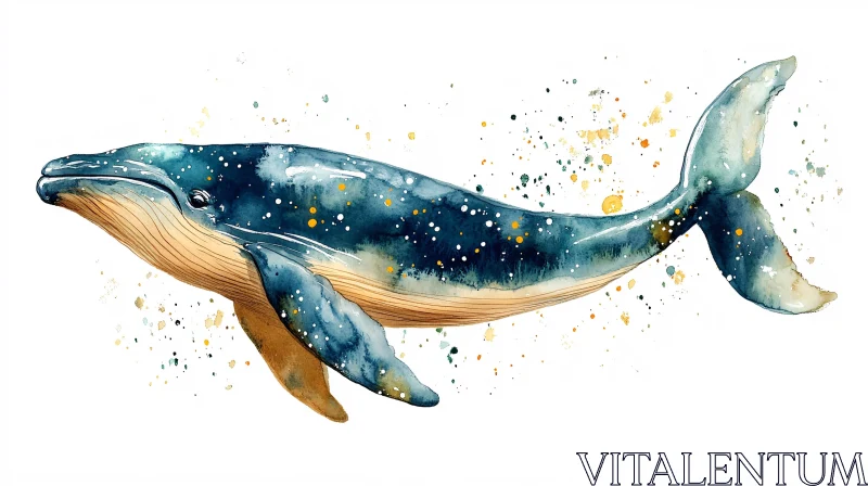 Majestic Blue Whale Watercolor Art AI Image