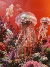 Graceful Jellyfish Amidst Colorful Underwater Corals