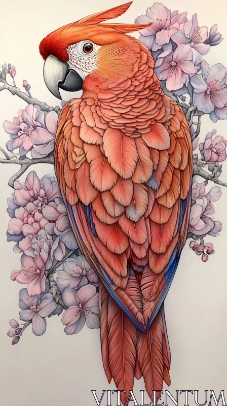 AI ART Vivid Parrot with Cherry Blossoms