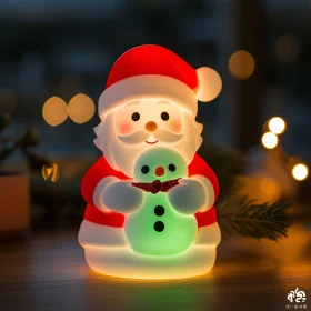 Glowing Santa Holding Snowman