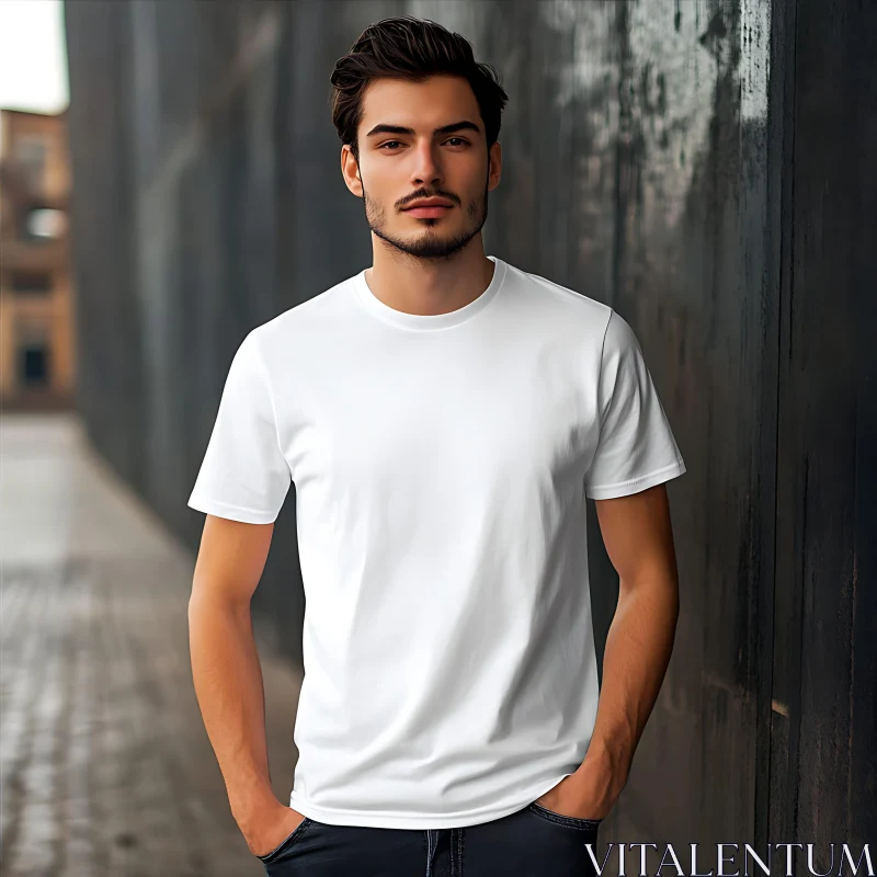 Stylish Portrait of a Man in a White T-Shirt AI Image