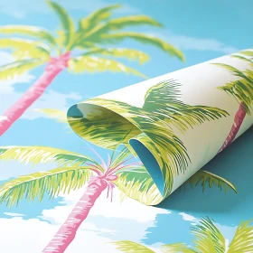 Vivid Tropical Poster with Palm Trees and Blue Sky