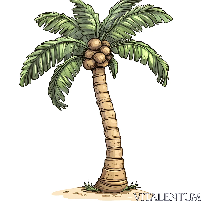 Tropical Coconut Palm Tree Drawing AI Image