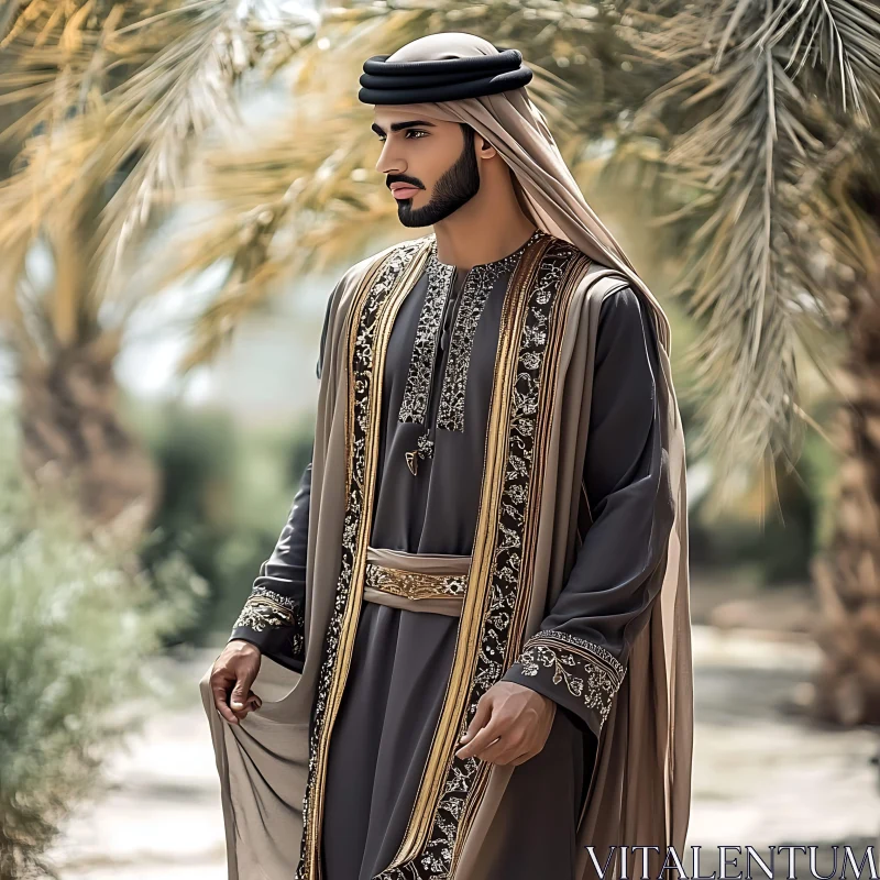 Elegant Middle Eastern Man in Ornate Thobe AI Image