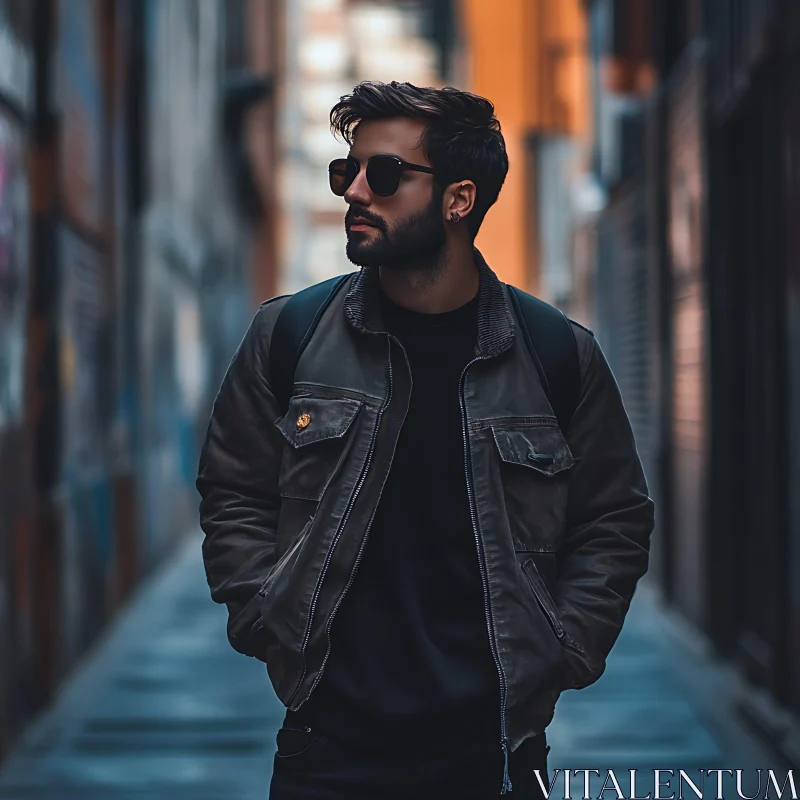 Stylish Man in Urban Alley AI Image