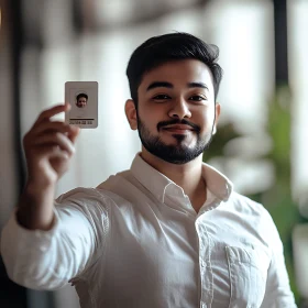 Professional Man Displaying Identification Badge