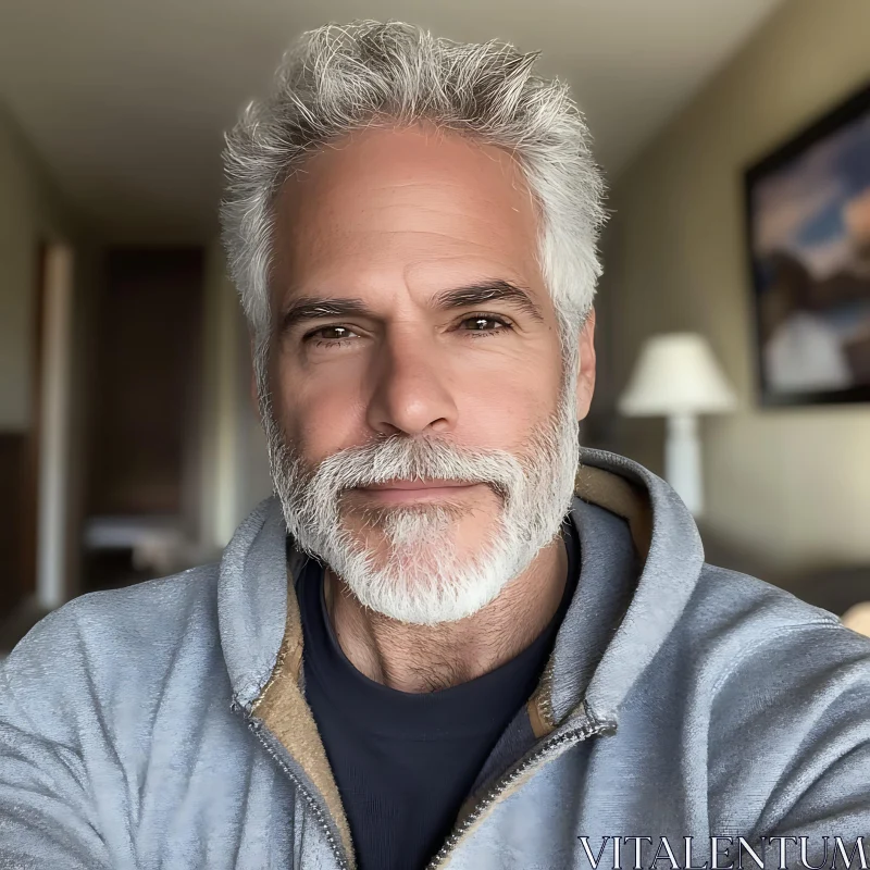 Grey-Haired Man in Hoodie Portrait AI Image