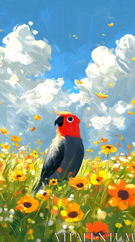 AI ART Colorful Parrot Among Blossoms