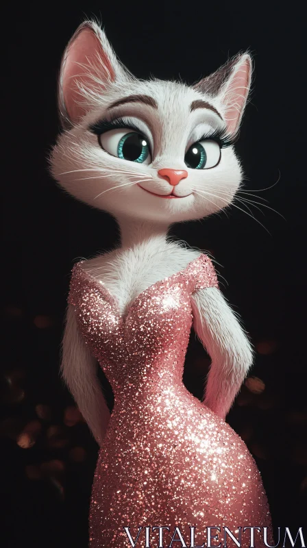 AI ART Elegant Animated Feline in Sequin Dress