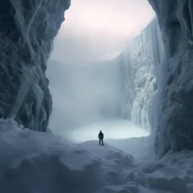 Solitary Figure in Enchanting Ice Cave