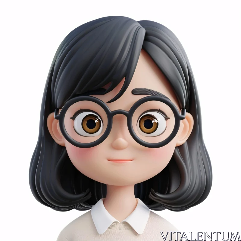 AI ART 3D Cartoon Portrait of a Girl with Glasses