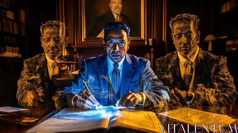 AI ART Mystical Lawyer and His Ethereal Doubles in Office