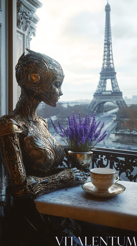 AI ART Elegant Robot with Parisian Backdrop