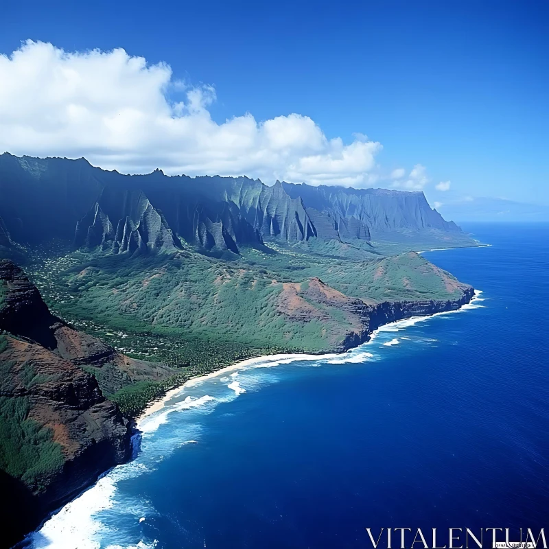 Aerial View of Coastal Mountains and Ocean AI Image