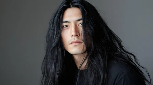 Contemplative Man with Long Dark Hair