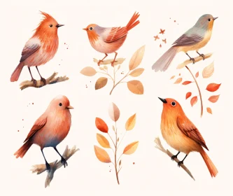 Autumn Bird Art with Leaves