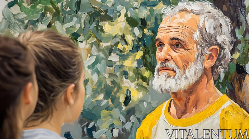 Abstract Foliage and Elderly Man Portrait AI Image