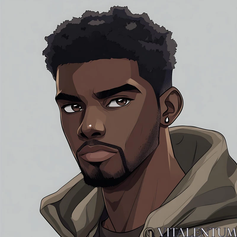 Digital Art: Male Anime Character in Hoodie AI Image