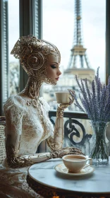 Sophisticated Cyborg's Parisian Coffee Moment