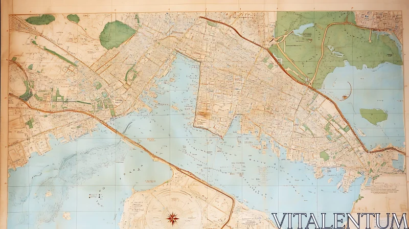 Historical Coastal City Topographic Map AI Image