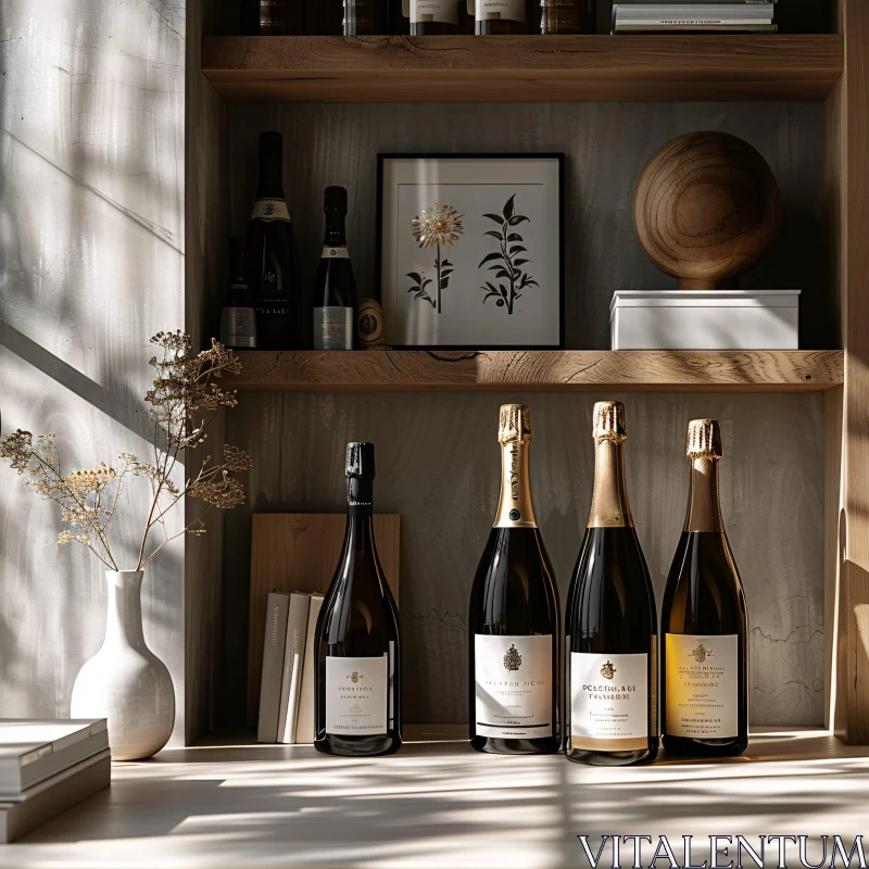 AI ART Stylishly Lit Wine Shelf Arrangement