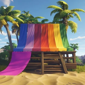 Colorful Fabrics Hanging on a Beach