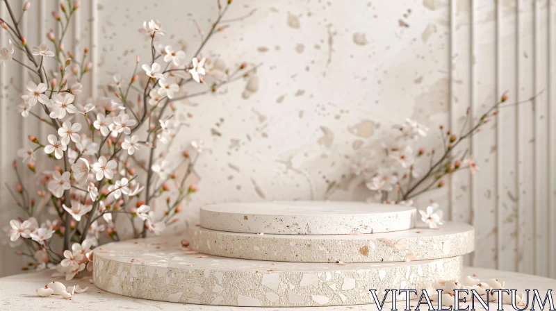 AI ART Serene White Blossoms and Terrazzo Display