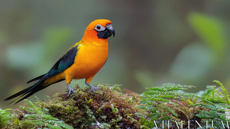 AI ART Tropical Parrot Perched on Moss