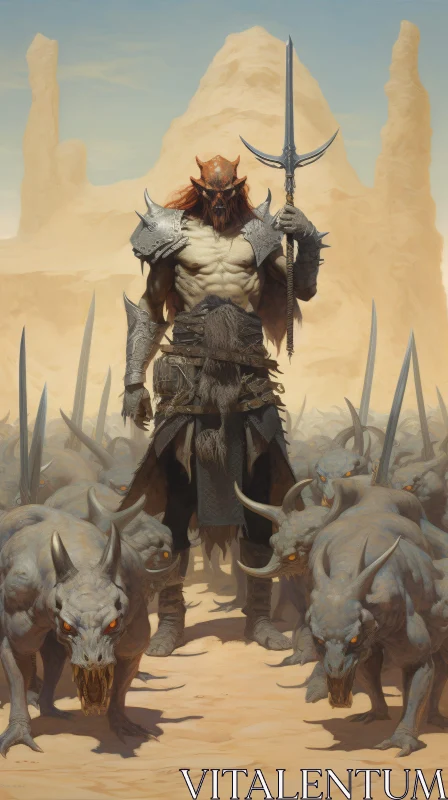 AI ART Dominant Warrior with Desert Creatures