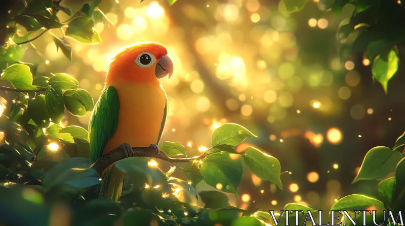 Tropical Parrot in Golden Light AI Image