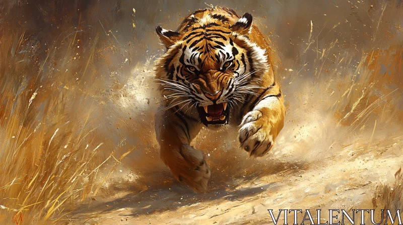 Fierce Tiger in Motion AI Image