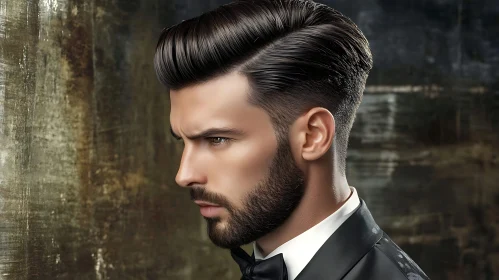 Stylish Man in Tuxedo with Groomed Hair and Beard