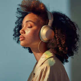 Woman with Headphones in Sunlight