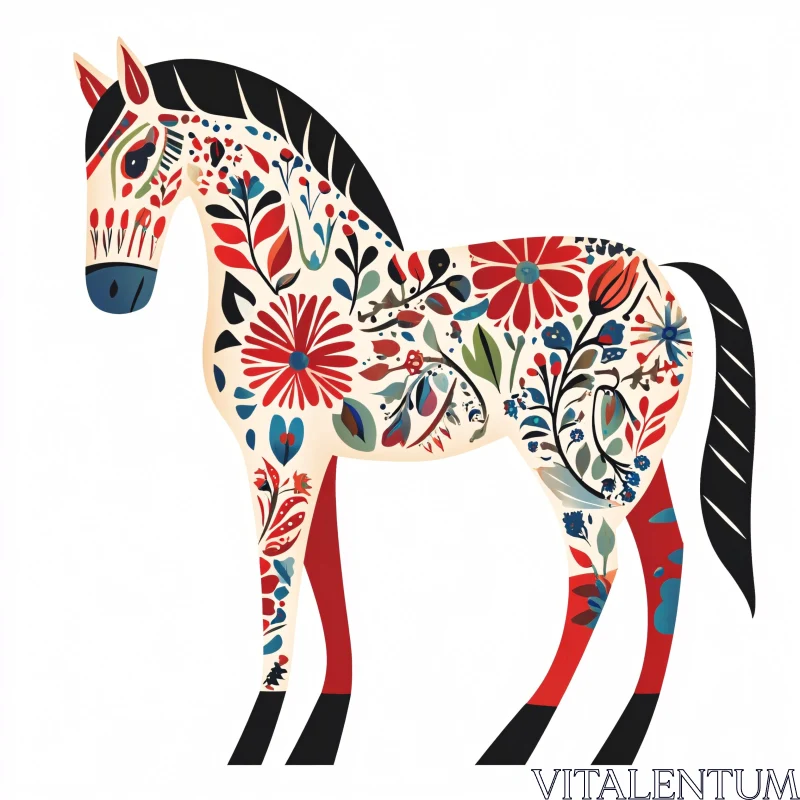 AI ART Colorful Horse with Floral Design