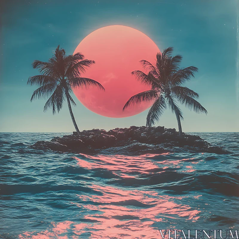 Tropical Island with Palm Trees at Dusk AI Image