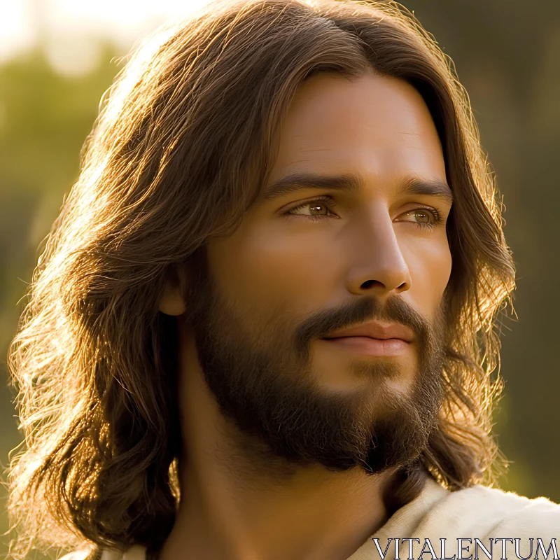 Reflective Portrait of a Man with Long Hair and Beard AI Image