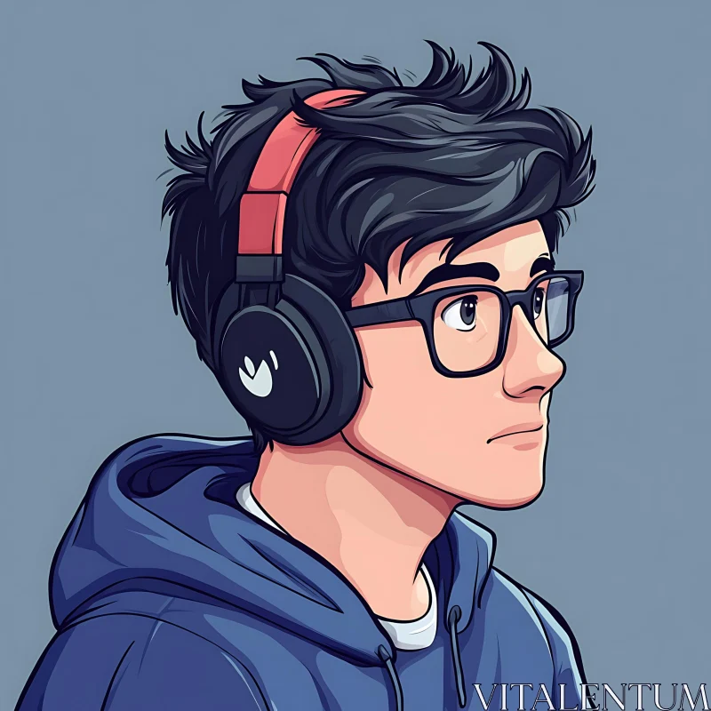 Anime Profile with Headphones and Glasses AI Image