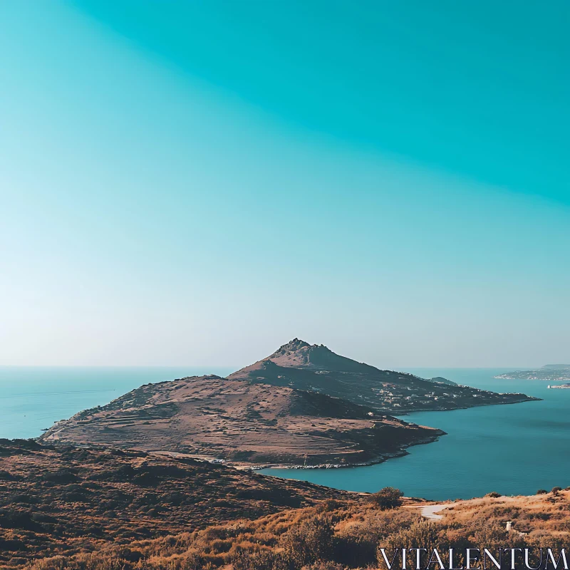 Tranquil Island Mountain Landscape AI Image